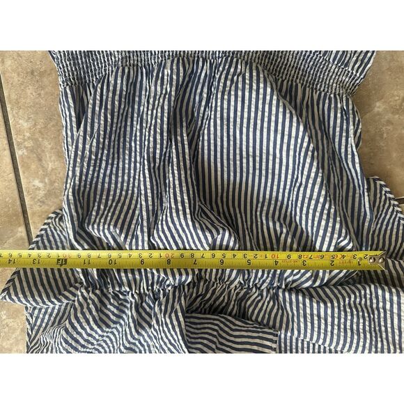 JCrew ruffled seersucker stripe jumpsuit Blue/white XS - Picture 4 of 9
